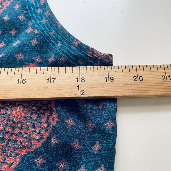 Lucky Brand Dress Size Medium Teal Orange Sleeveless Embroidered Shift Boho - Picture 3 of 7